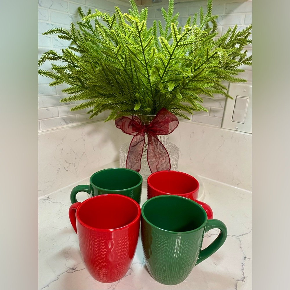 Festive Red and Green Holiday Mugs Set